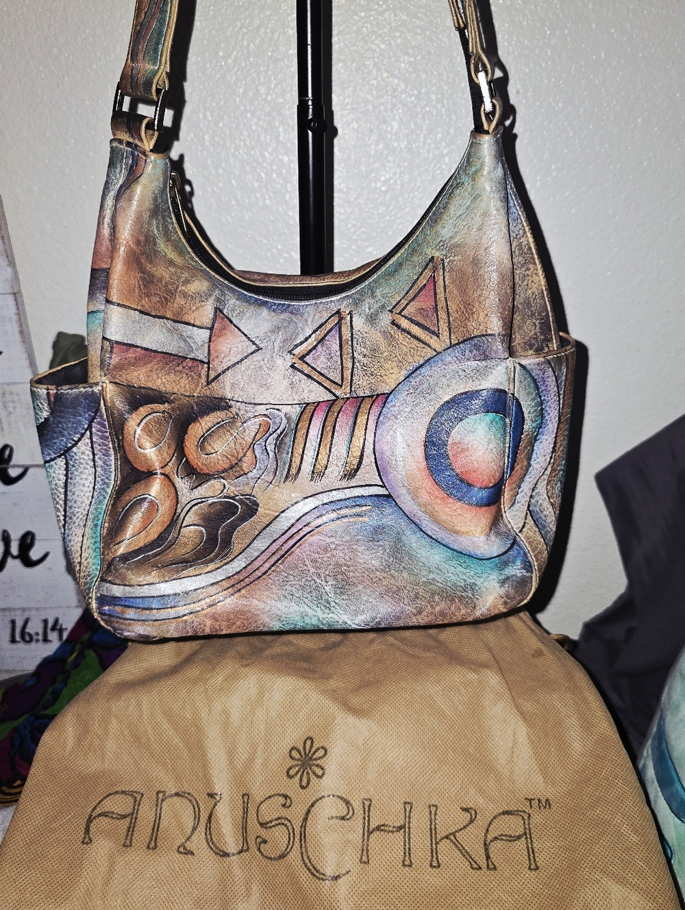 Anuschka Hand-Painted Multicolor Leather Shoulder Bag EUC - Picture 2 of 12